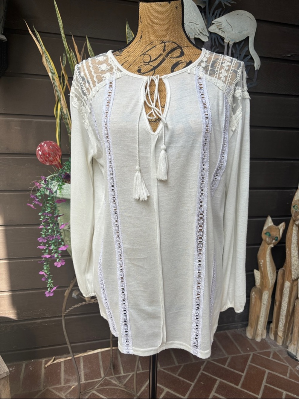 Miss Me Ivory White Lace Inlets Tunic Top